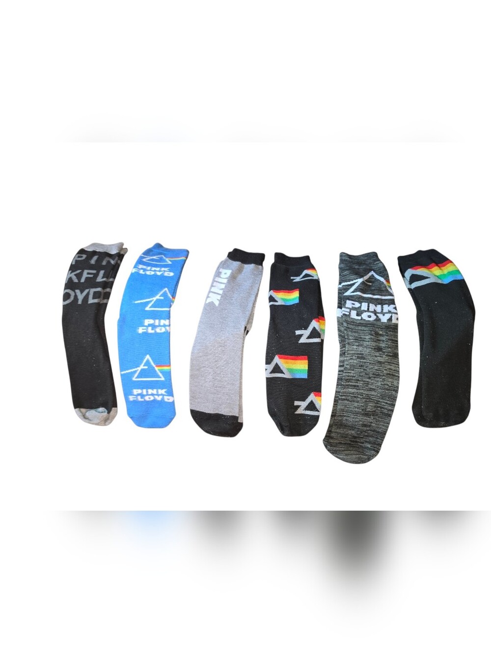 6/8/3. Mens Pink Floyd Casual Socks Pack - Black, Blue, Gray, Rainbow Accents